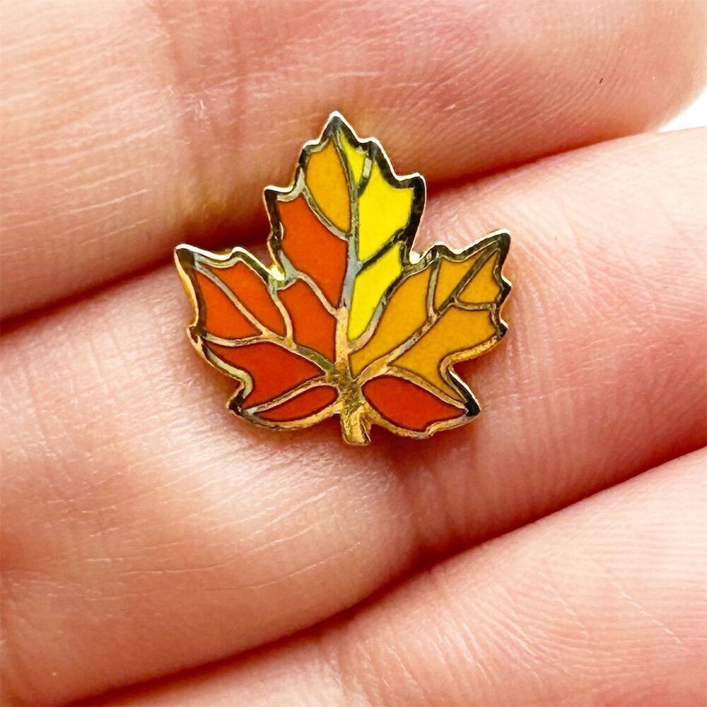 Vintage Hallmark Autumn Maple Leaf Lapel Pin Thanksgiving Orange Yellow Brown